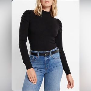 Express Ultra Soft Ruched Shoulder Mock Neck Sweater